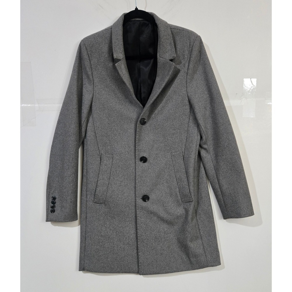 H&M Wool Blend Overcoat Men 36 Grey Minimalist Professional Old Money Classic